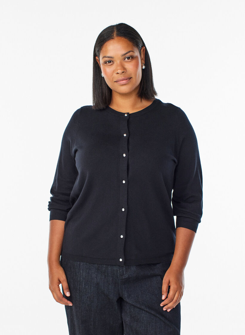 Cardigan mit runden Kn&ouml;pfen, Schwarz, Model image number 0