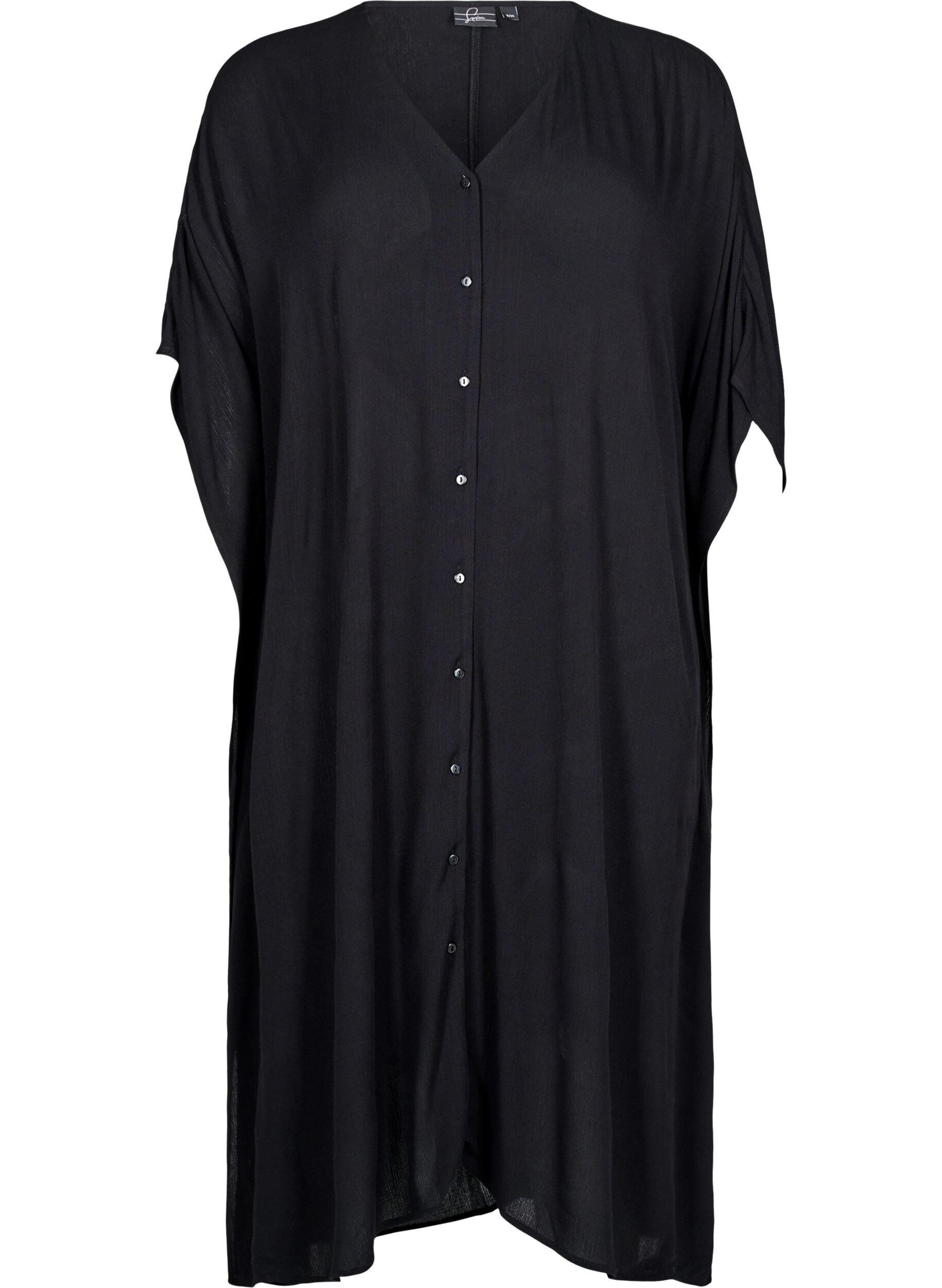 Zizzi Kaftan-Strandkleid mit Kn&ouml;pfen, Schwarz, Packshot image number 0