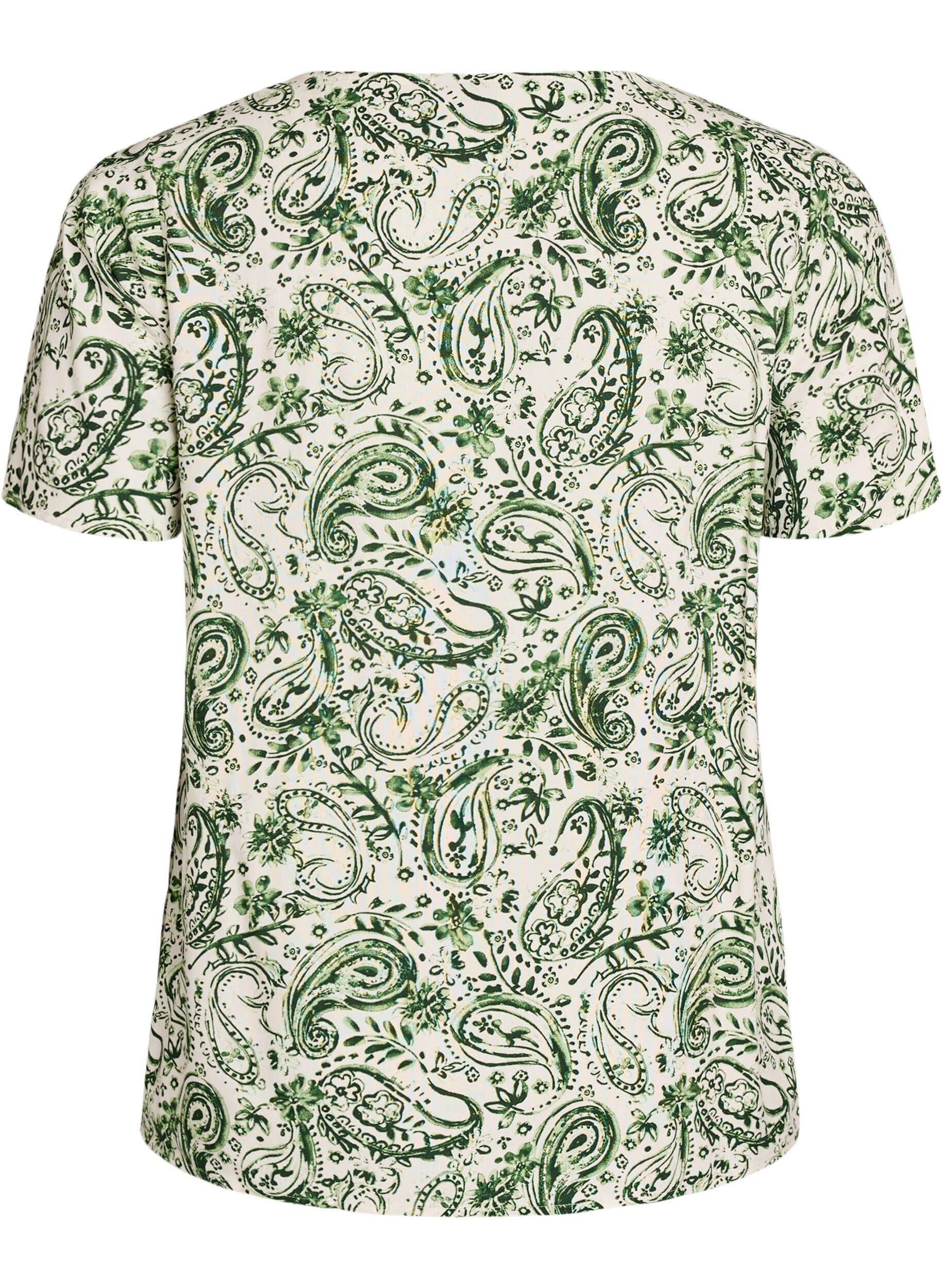 Zizzi Kurz&auml;rmelige Bluse aus Viskose mit Print, Gr&uuml;n, Packshot image number 1