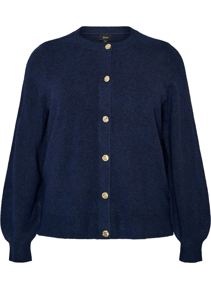 Strickjacke aus weichem Strick mit goldfarbenen Kn&ouml;pfen, Blau, Packshot image number 0