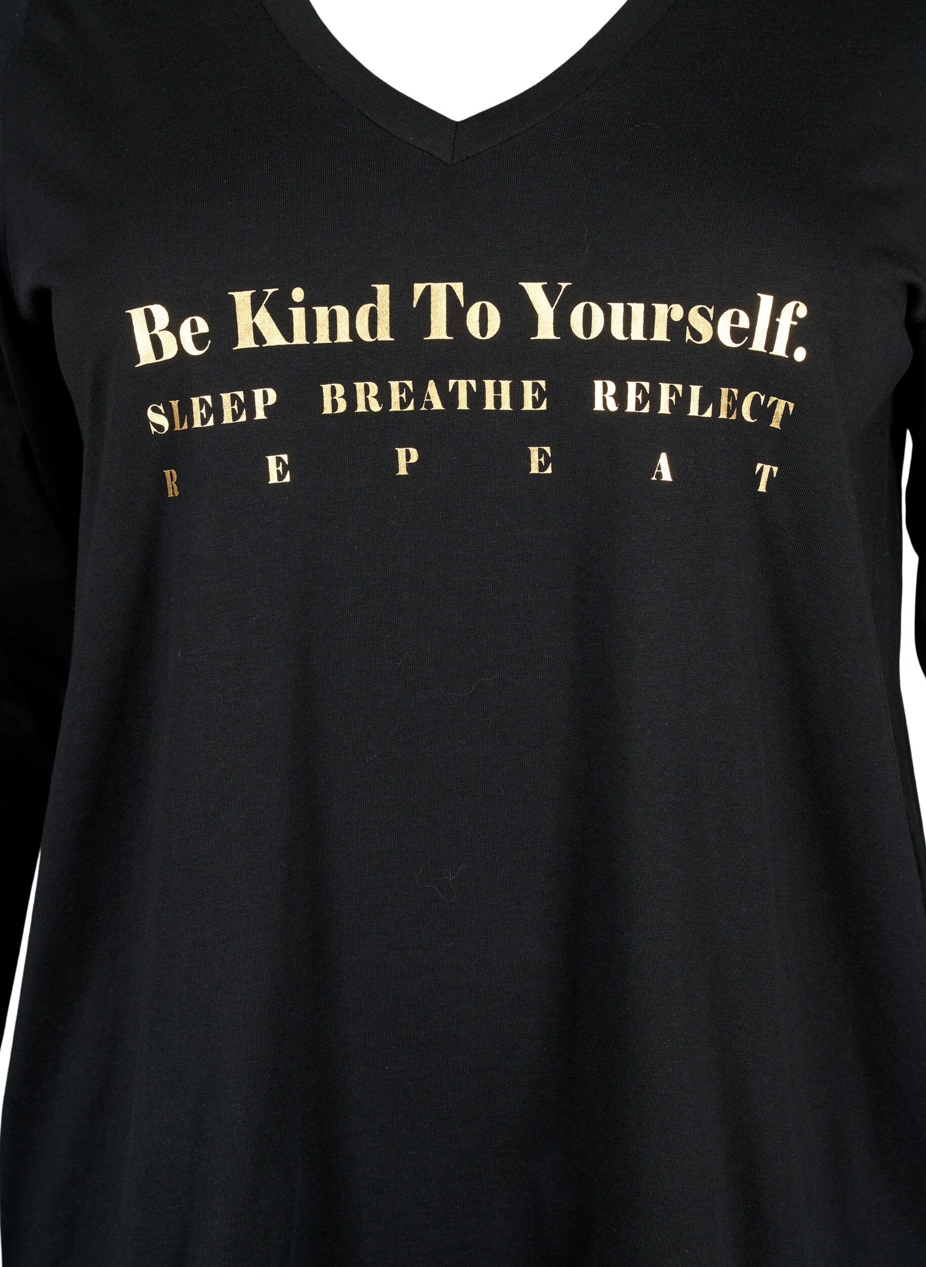 Zizzi Nachthemd aus Baumwolle mit Text-Aufdruck, Black W. Be, Packshot image number 2