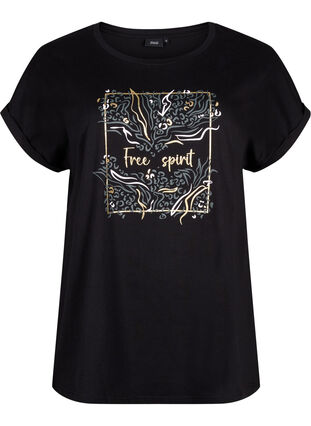 T-Shirt aus Bio-Baumwolle mit Golddruck, Black W. Free, Packshot image number 0
