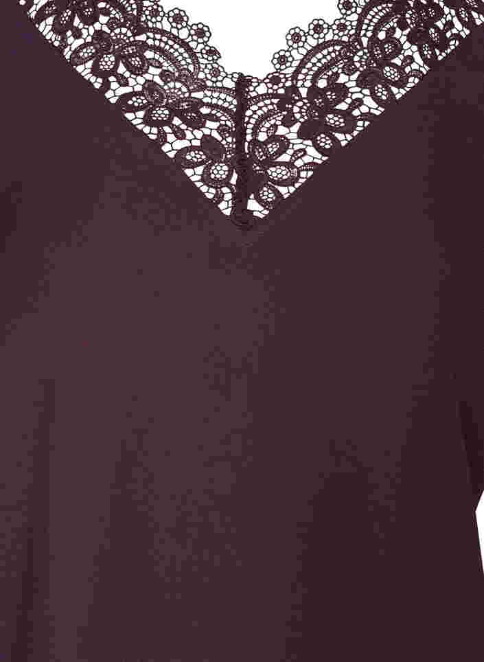 Einfarbige Bluse mit Spitze und 3/4-Ärmeln, Plum Perfect, Packshot image number 2