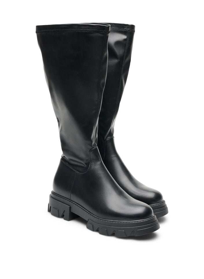 Langschaftstiefel aus Kunstleder mit klobiger Sohle, Schwarz, Packshot image number 1
