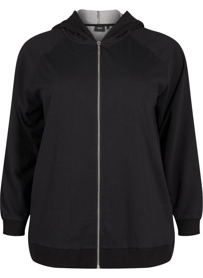 Sweat-Cardigan mit Kapuze und Taschen, Schwarz, Packshot image number 0