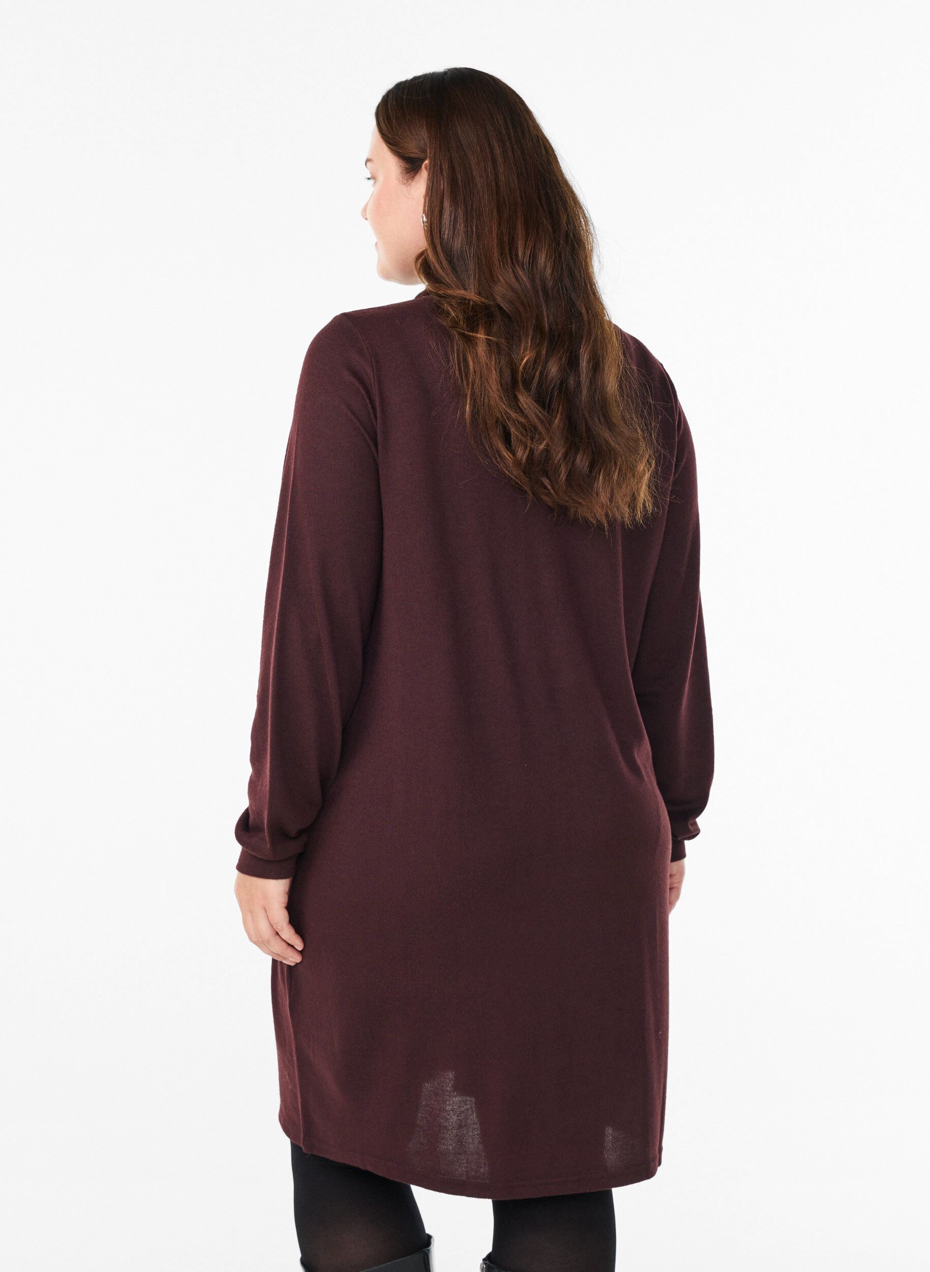Zizzi Kurzes Polokleid mit Kn&ouml;pfen und langen &Auml;rmeln, Dunkles Bordeaux, Model image number 2