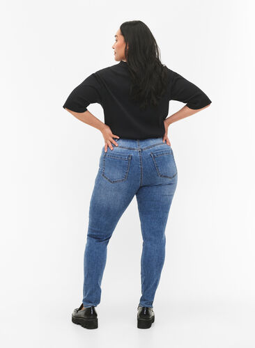 Amy Jeans mit hoher Taille und extra schlanker Passform, Blue denim, Model image number 1