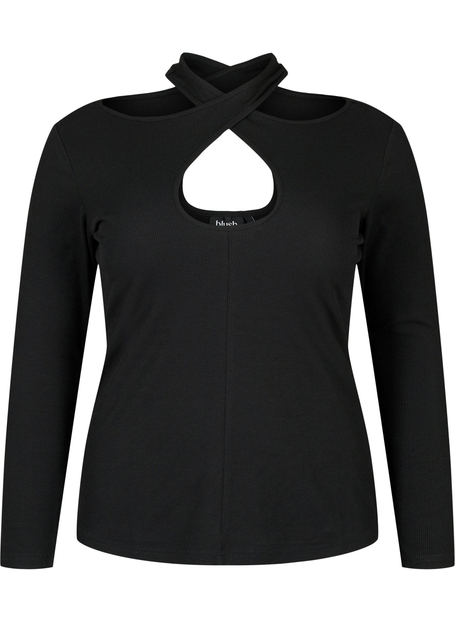 Zizzi Ausschnittbluse mit langen &Auml;rmeln, Black, Packshot image number 0