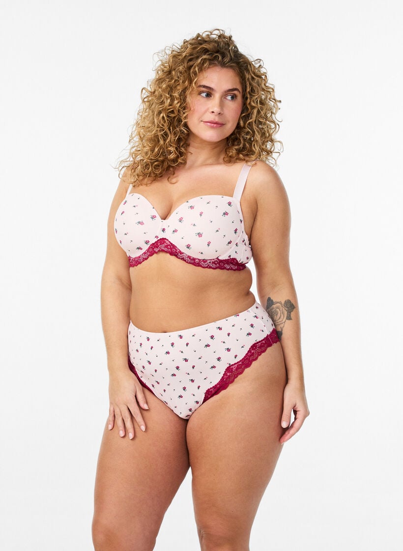 Gebl&uuml;mter Brazilian Slip mit Spitze, Rot, Model image number 1