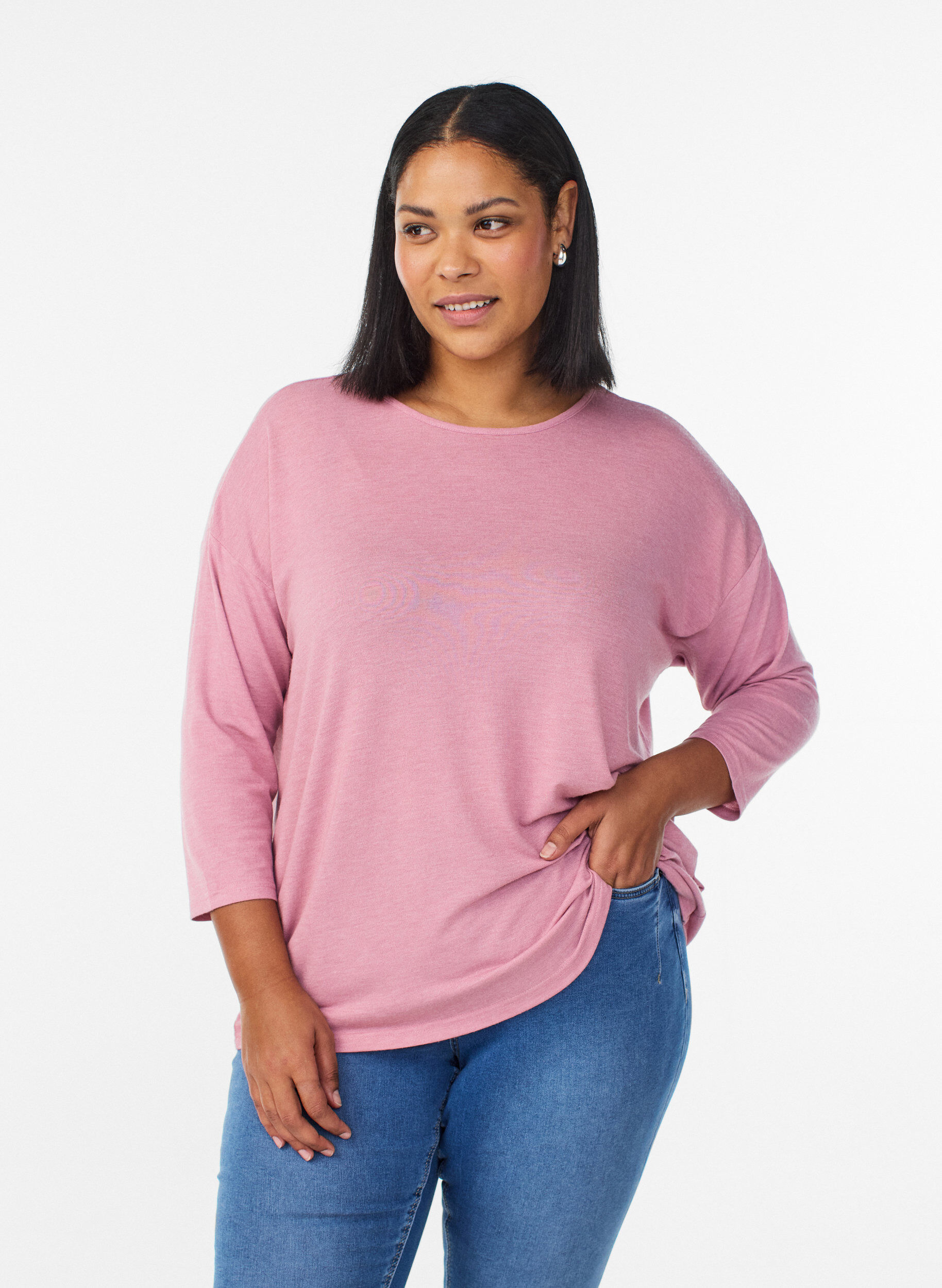 Zizzi Bluse aus Jersey mit 3/4-&Auml;rmeln, Rot, Model image number 0