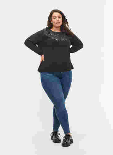 Melange-Strickbluse mit Pailletten, Dark Grey Melange, Model image number 2