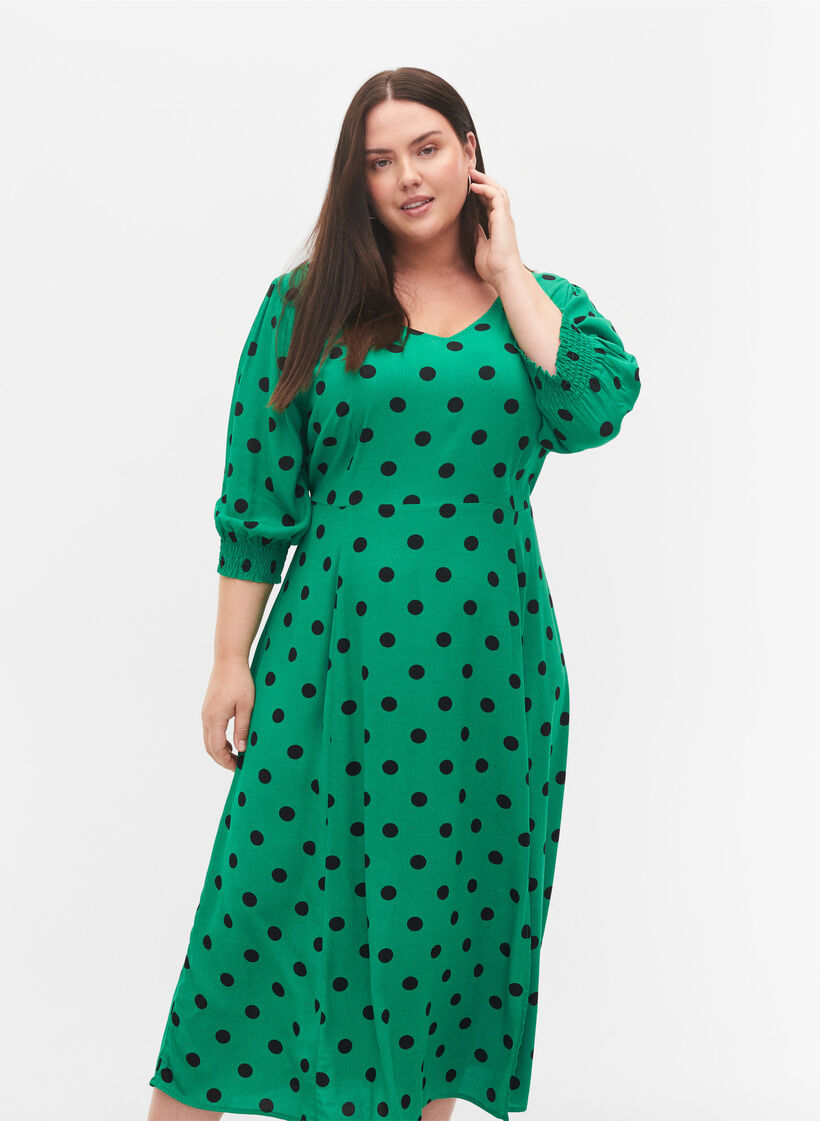 Midikleid aus Viskose mit Punktmustern, Jolly Green Dot AOP, Model image number 2
