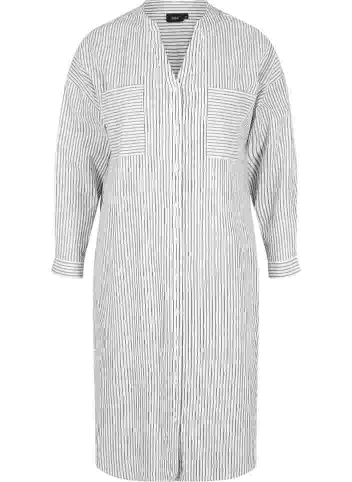 Gestreiftes Hemdkleid aus Baumwolle, White Stripe, Packshot image number 0