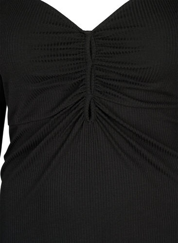 Gerippte Bluse mit Loch-Detail, Black, Packshot image number 2