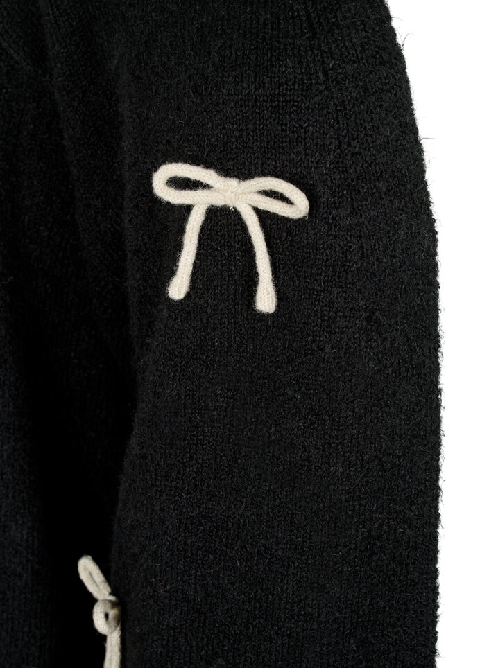 Strickjacke aus Grobstrick mit Schleifenbändern, Black Comb, Packshot image number 2