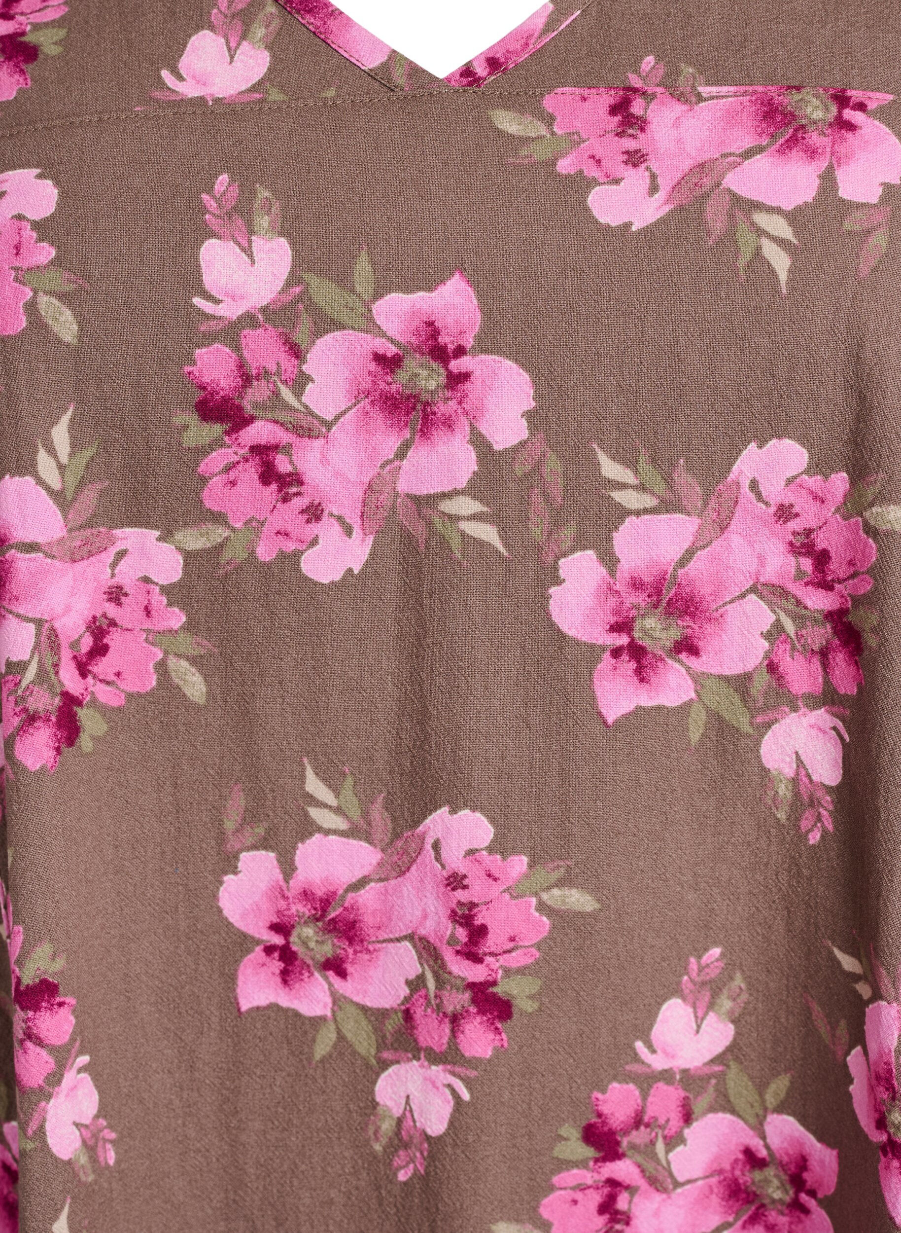 Zizzi Kurzes A-Linien-Kleid mit floralem Print, Braun, Packshot image number 2