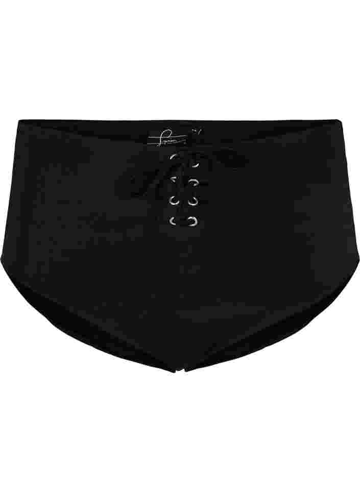 Bikinihose mit hoher Taille und Schnüren, Black, Packshot image number 0