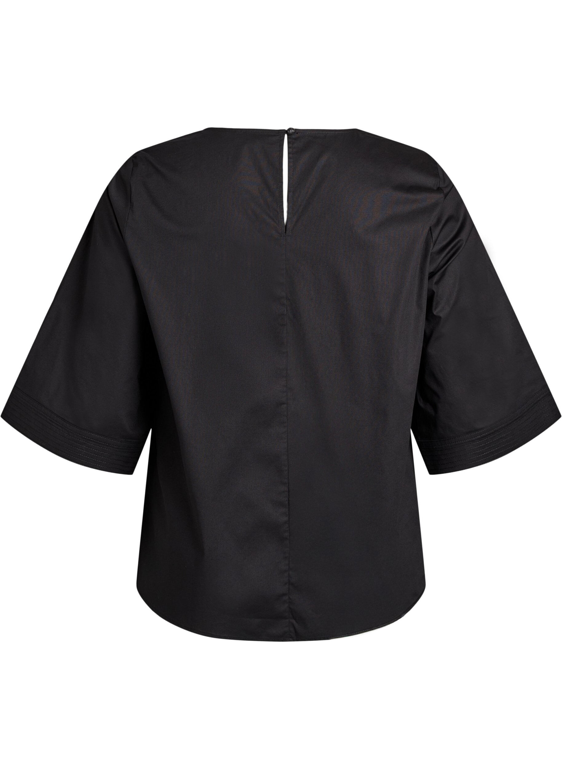 Zizzi Bluse mit Ziern&auml;hten und 3/4-&Auml;rmeln, Schwarz, Packshot image number 1