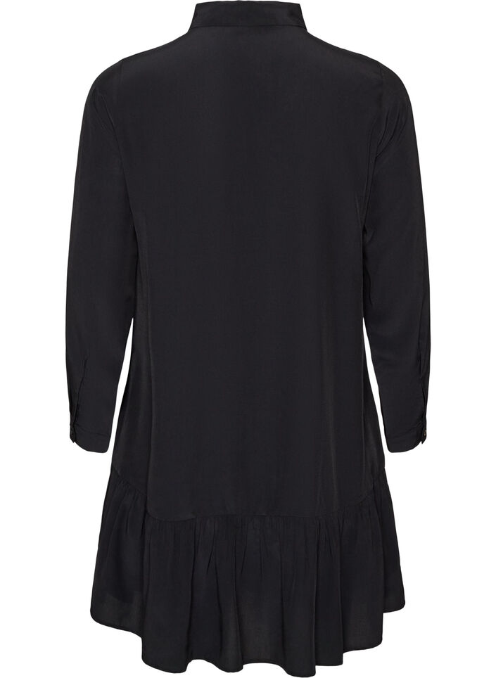 Kurzes Hemdblusenkleid mit R&uuml;schenvolant, Schwarz, Packshot image number 1