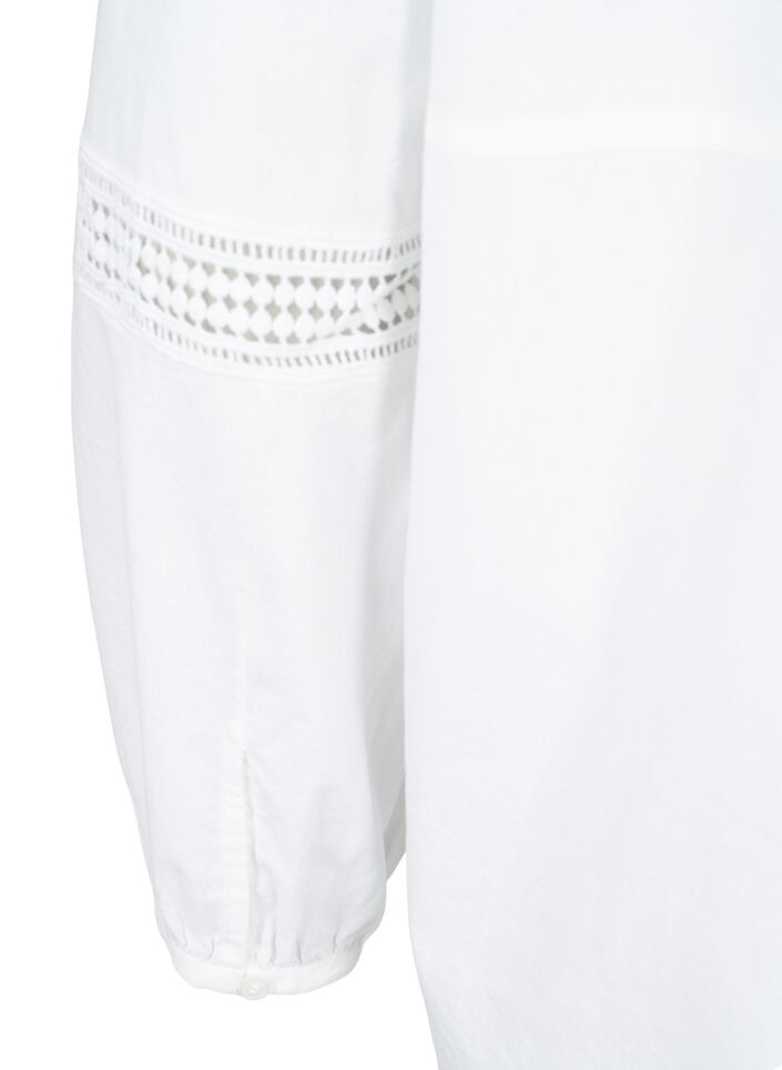  Hemdbluse mit Rüschenkragen und Häkelband, Bright White, Packshot image number 3