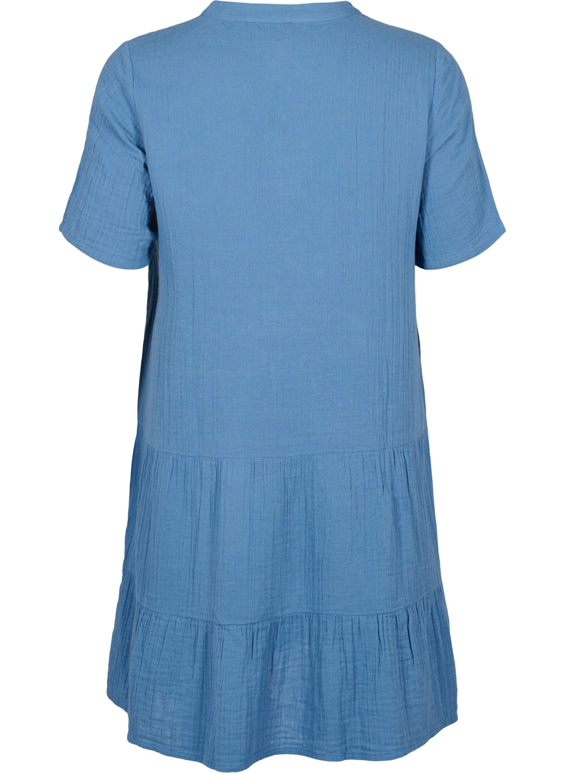 Zizzi Kurzarmkleid aus 100 % Baumwolle, Moonlight Blue, Packshot image number 1