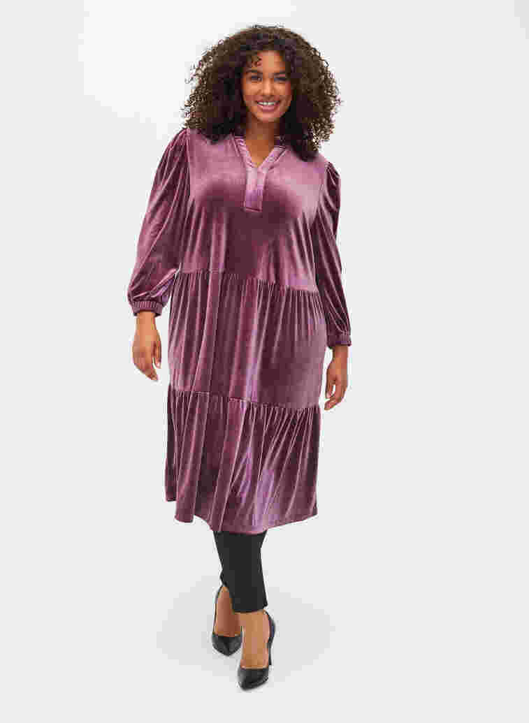Kleid aus Velours mit Rüschenkragen und 3/4-Ärmeln, Winetasting, Model image number 0