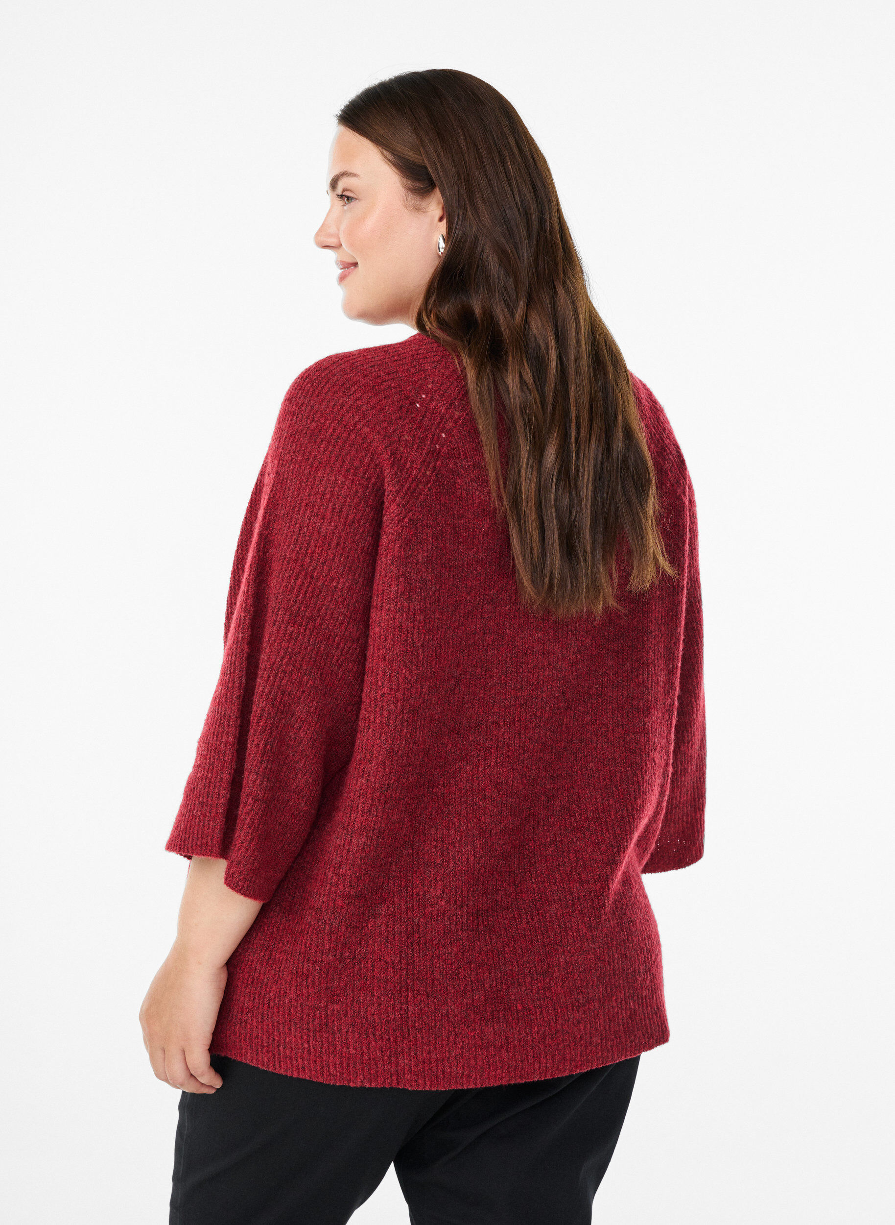 Zizzi Ripppullover mit 3/4-&Auml;rmeln, Rot, Model image number 2