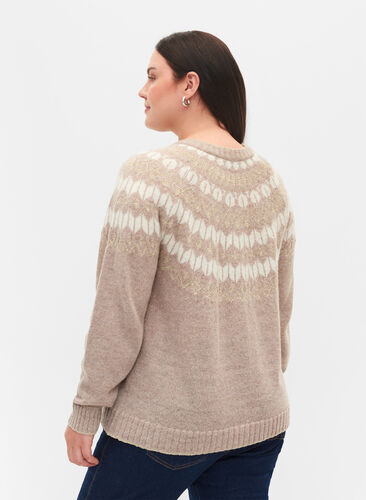 Gemusterter Cardigan mit Wolle, Simply Taupe Comb, Model image number 1