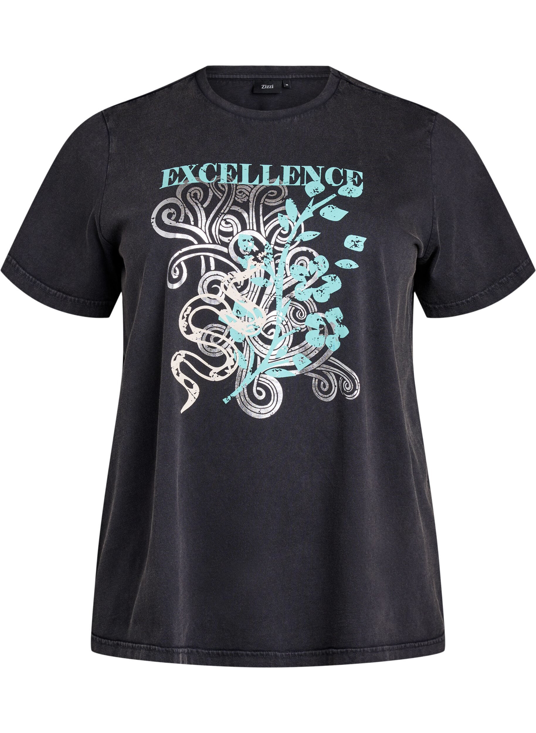 Zizzi T-Shirt aus Bio-Baumwolle mit coolem Print, Grau, Packshot image number 0