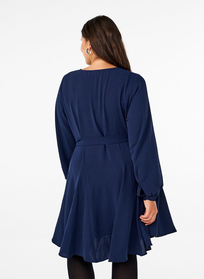 Langärmliges Kleid mit Bindegürtel, Navy Blazer, Model image number 1