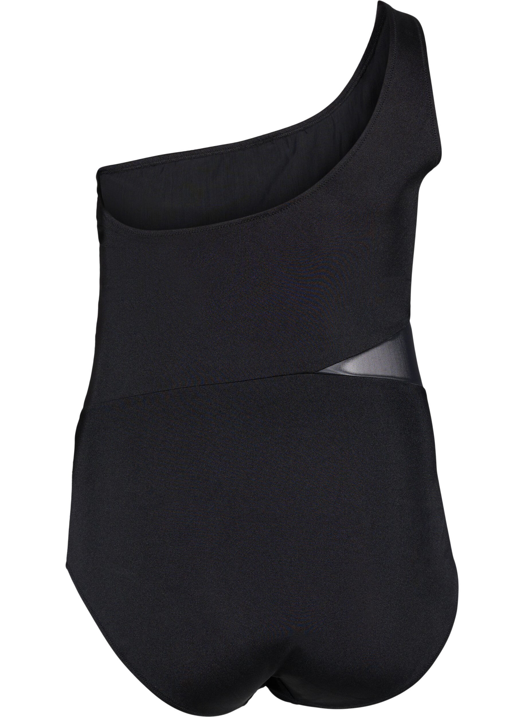Zizzi One-Shoulder-Badeanzug mit Mesh, Black, Packshot image number 1