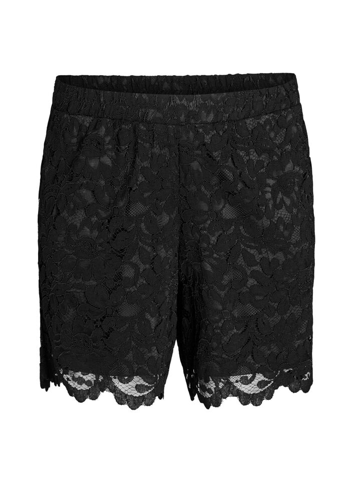Shorts aus Spitze mit hoher Taille und Taschen, Schwarz, Packshot image number 0