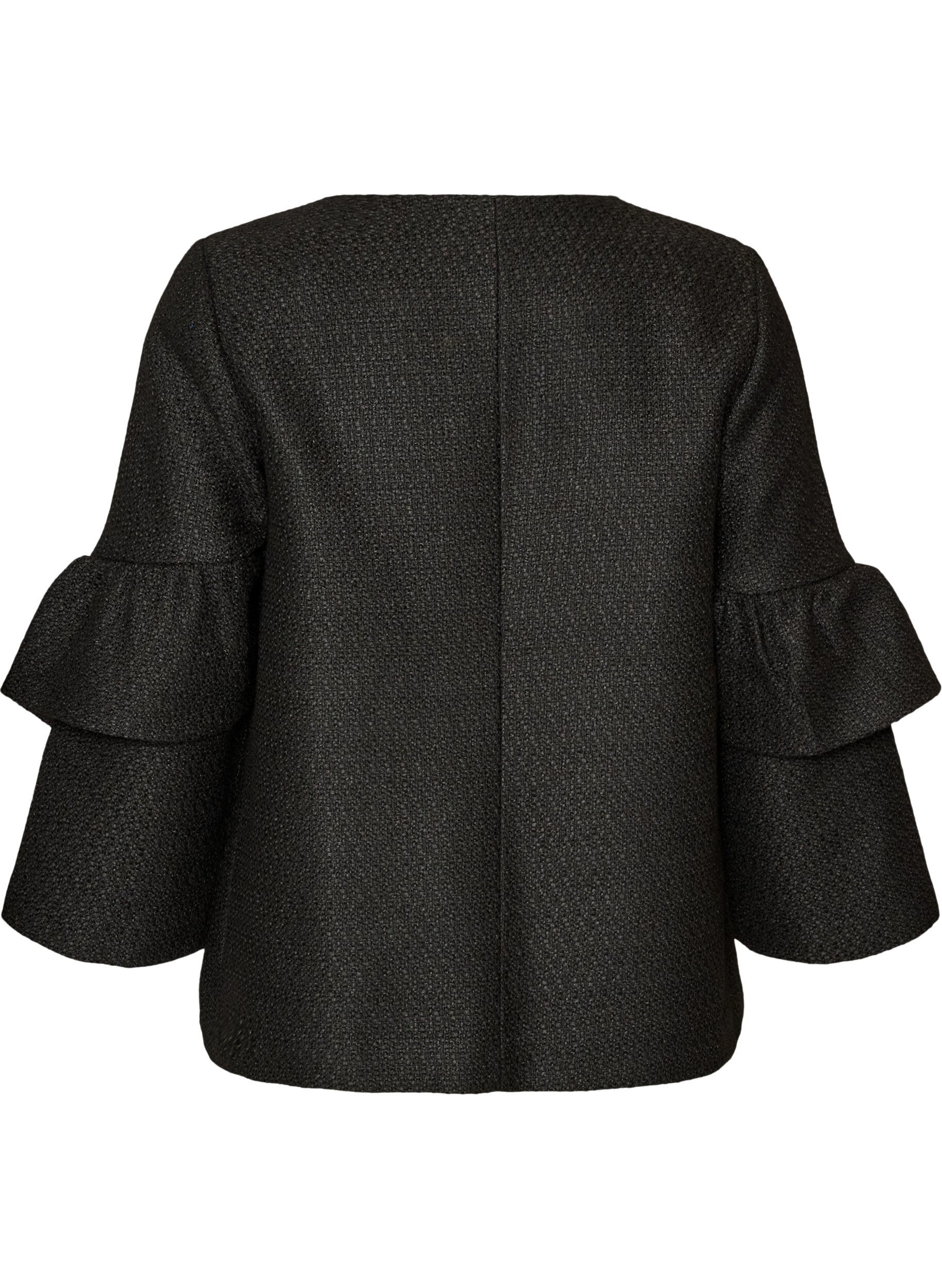 ZizziBoucl&eacute;-Jacke mit R&uuml;schendetails, Schwarz, Packshot image number 1