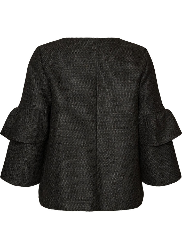 Boucl&eacute;-Jacke mit R&uuml;schendetails, Schwarz, Packshot image number 1