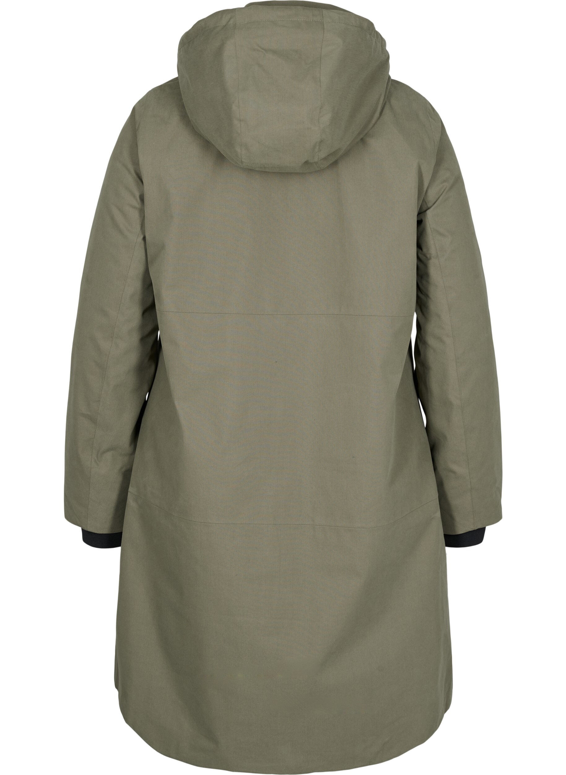 Zizzi Wasserdichte Jacke mit abnehmbarer Kapuze, Dusty Olive, Packshot image number 1