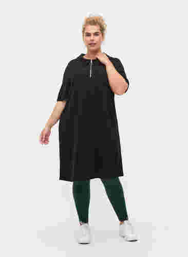 Kurzärmeliges Kleid mit Kragen und Reißverschluss, Black, Model image number 2