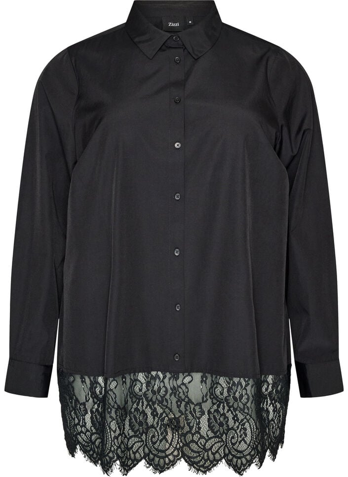 Lockere Bluse mit breiten Spitzen, Schwarz, Packshot image number 0