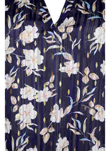 Bedruckte Bluse mit Smock und V-Ausschnitt, Blue Flower, Packshot image number 2