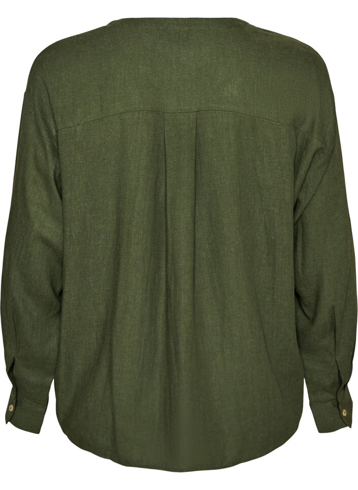 Bluse aus Leinen und Viskose mit V-Ausschnitt, Gr&uuml;n, Packshot image number 1