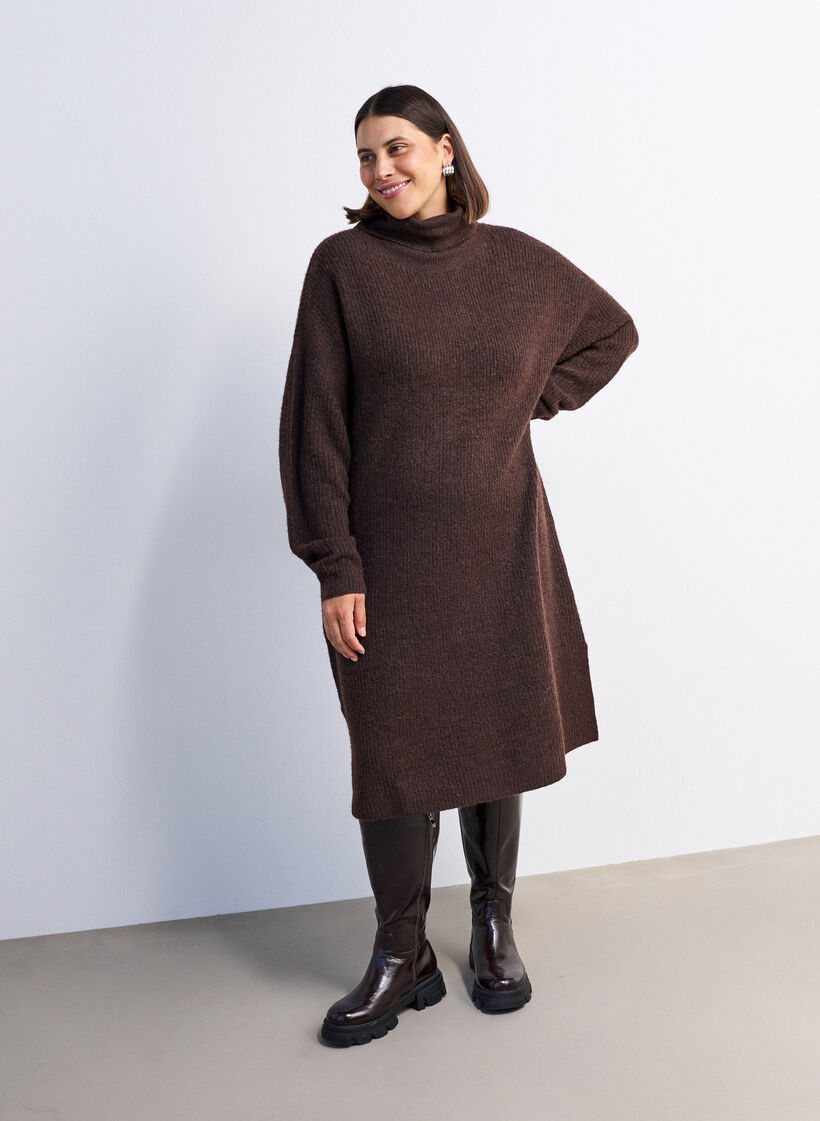 Strickkleid mit Rollkragen, Braun, Model image number 0