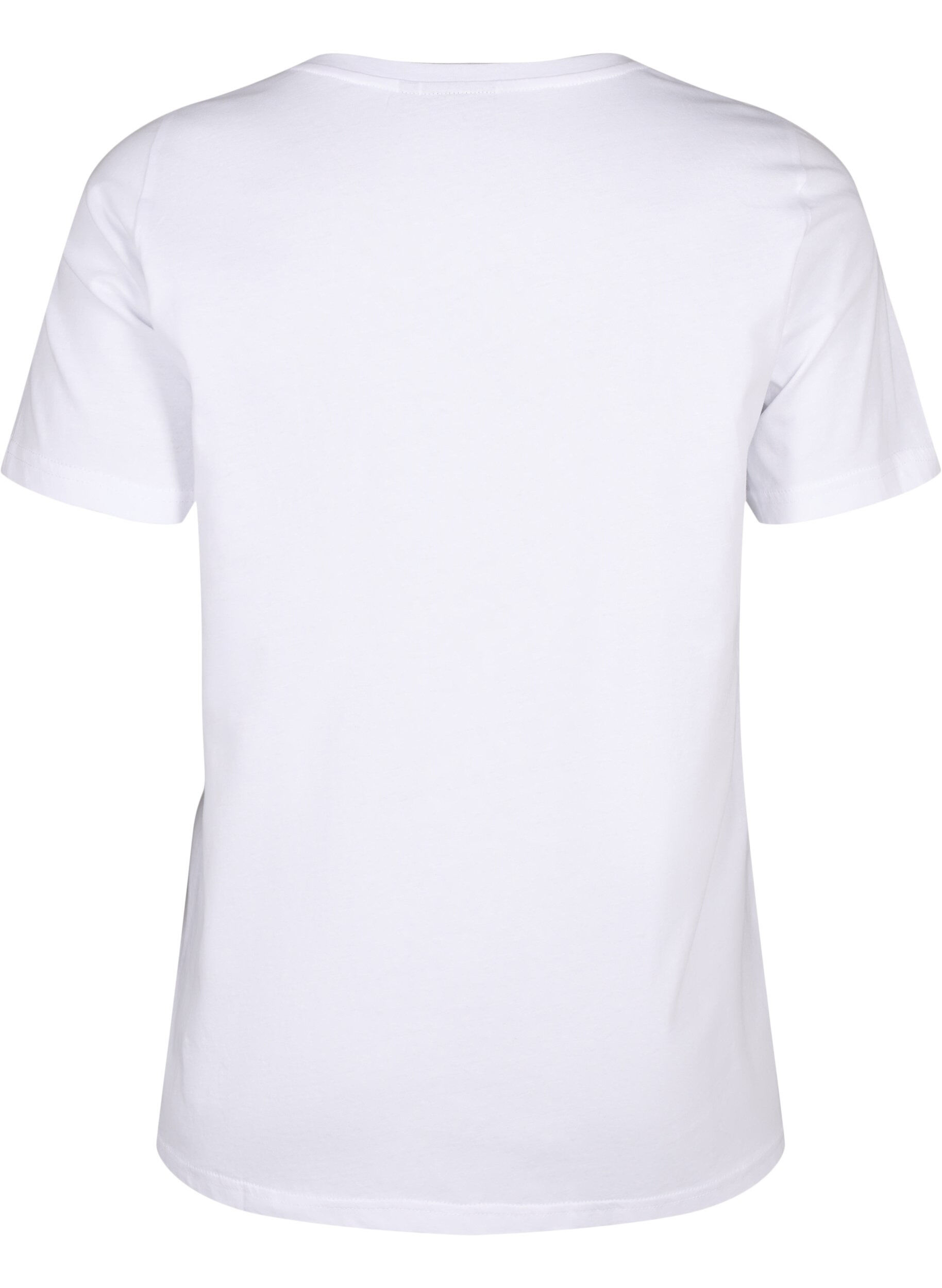 Zizzi Baumwoll-T-Shirt mit Textaufdruck, B. White w. Flower, Packshot image number 1