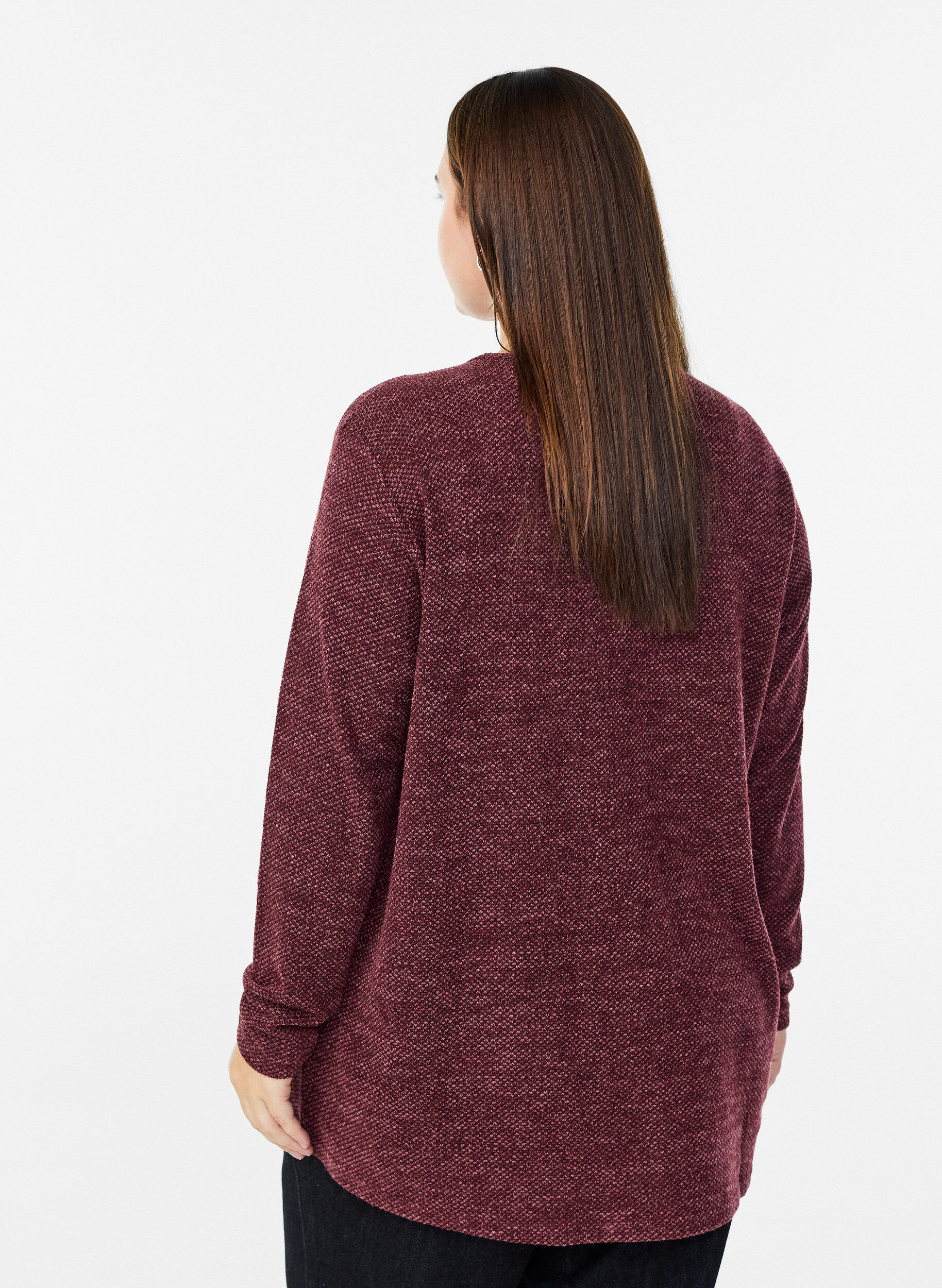 Zizzi Lang&auml;rmelige Bluse mit Struktur, Dunkles Bordeaux, Model image number 2
