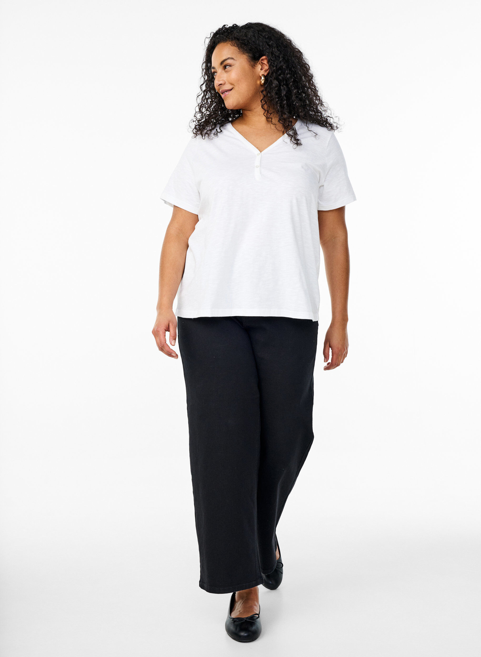 Zizzi FLASH - T-Shirt mit Knopfleiste, Wei&szlig;, Model image number 1