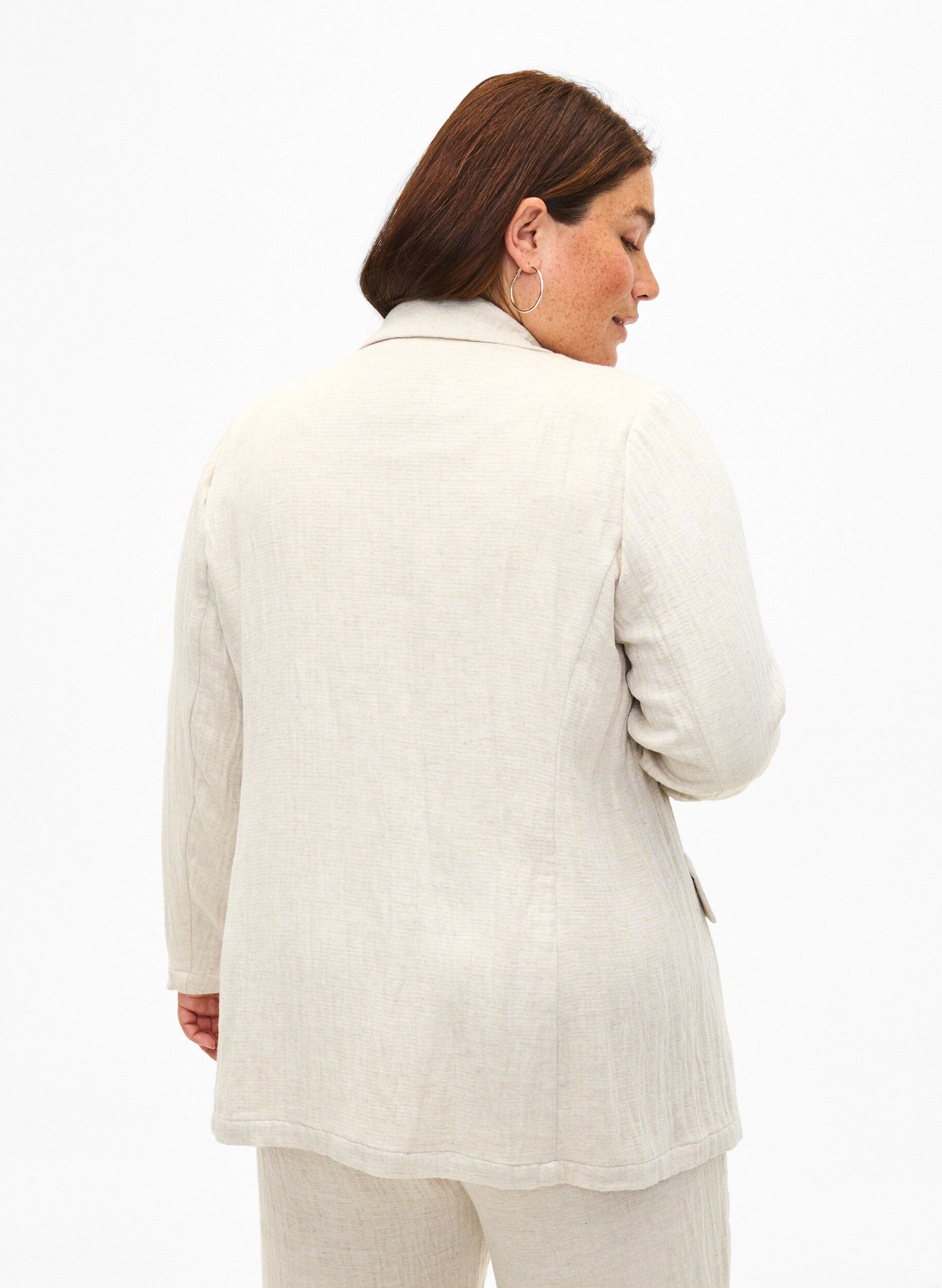 Zizzi Blazer aus Materialmix mit Leinen, Rainy Day, Model image number 1