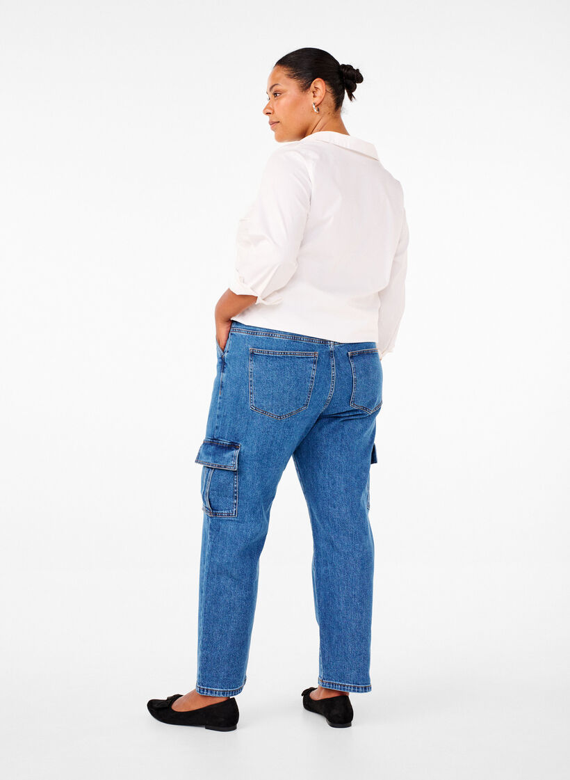 Cargo-Jeans mit hoher Taille, Blue Denim, Model image number 1