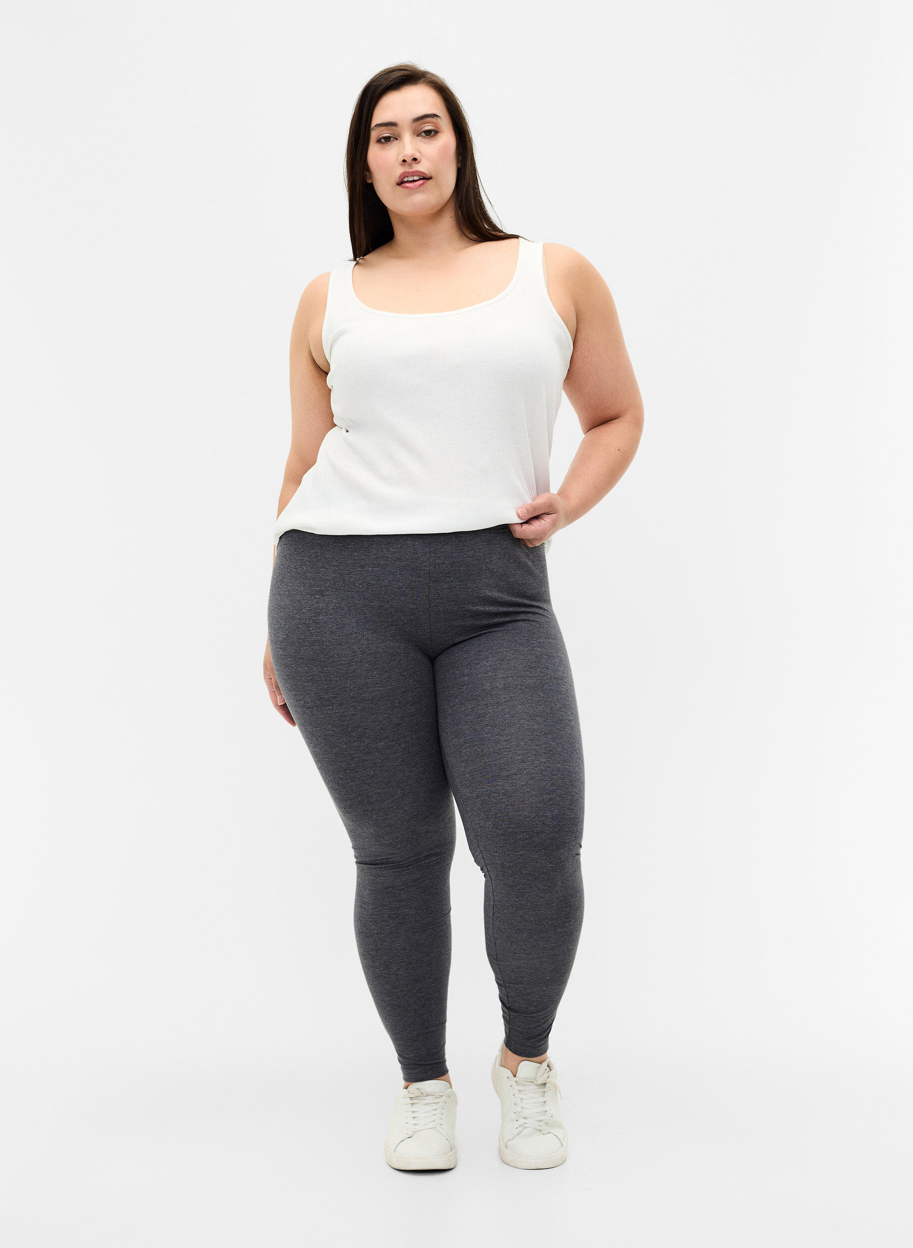 Zizzi Graue Melange-Leggings, Dark Grey Melange, Model image number 2
