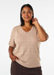 Kurz&auml;rmelige Bluse aus Strick mit Pointelle-Muster, Beige, Model image number 0