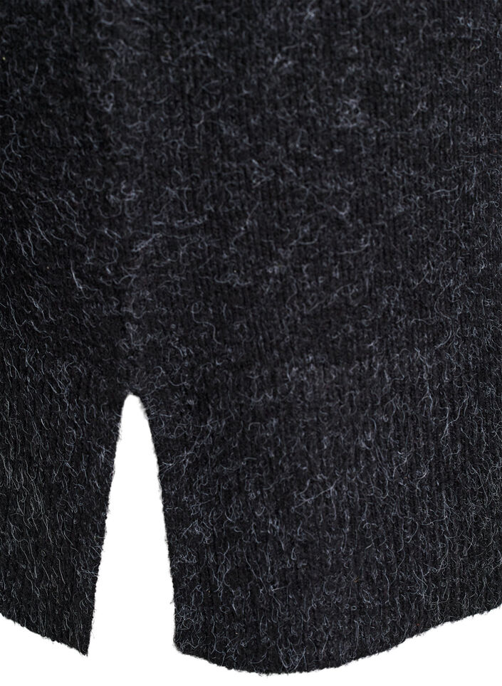 Gestricktes Minikleid mit gewelltem Saum und Schlitzen, Grau, Packshot image number 3
