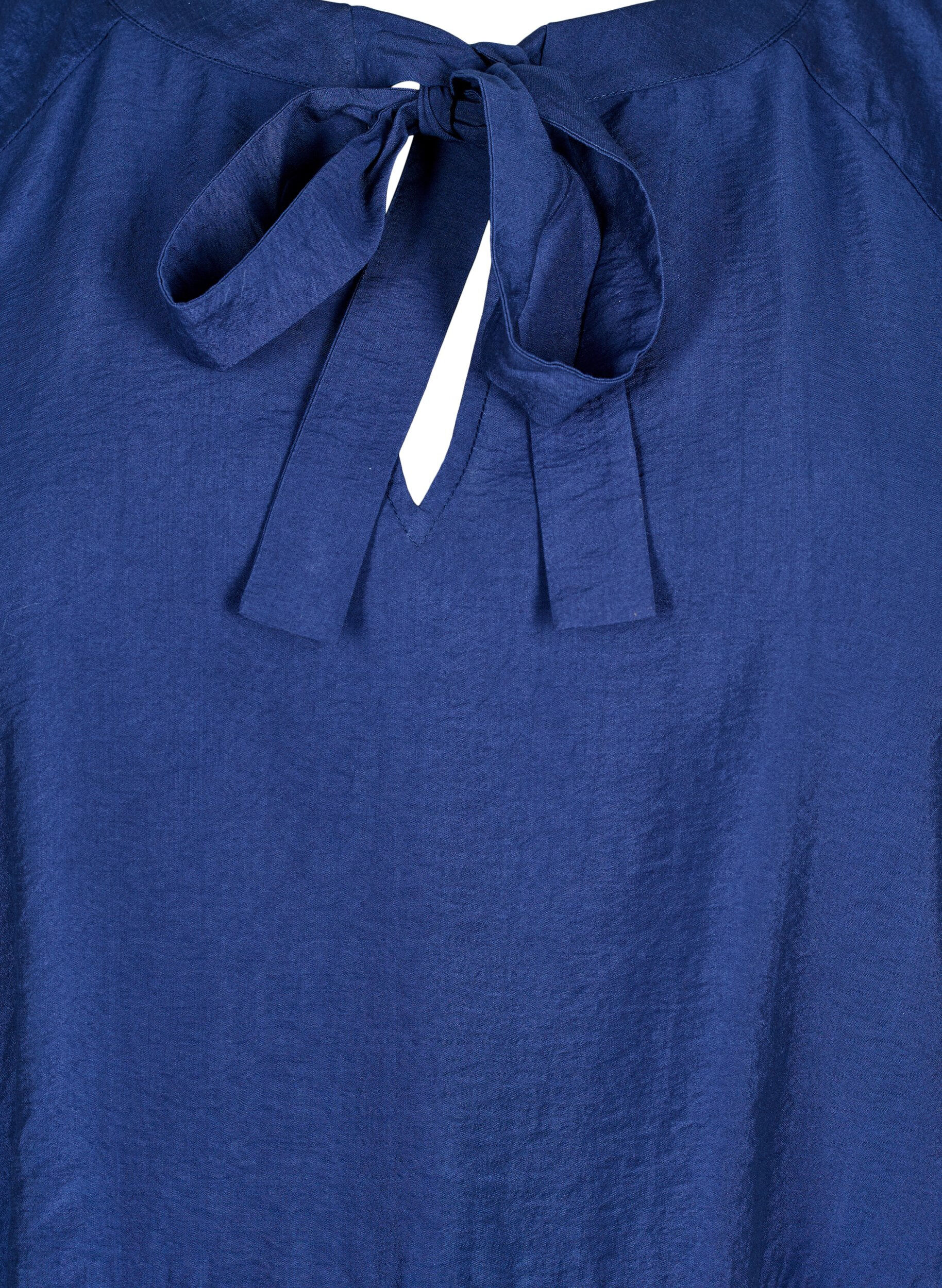 Zizzi Bluse mit Schleife und langen &Auml;rmeln, Blau, Packshot image number 2
