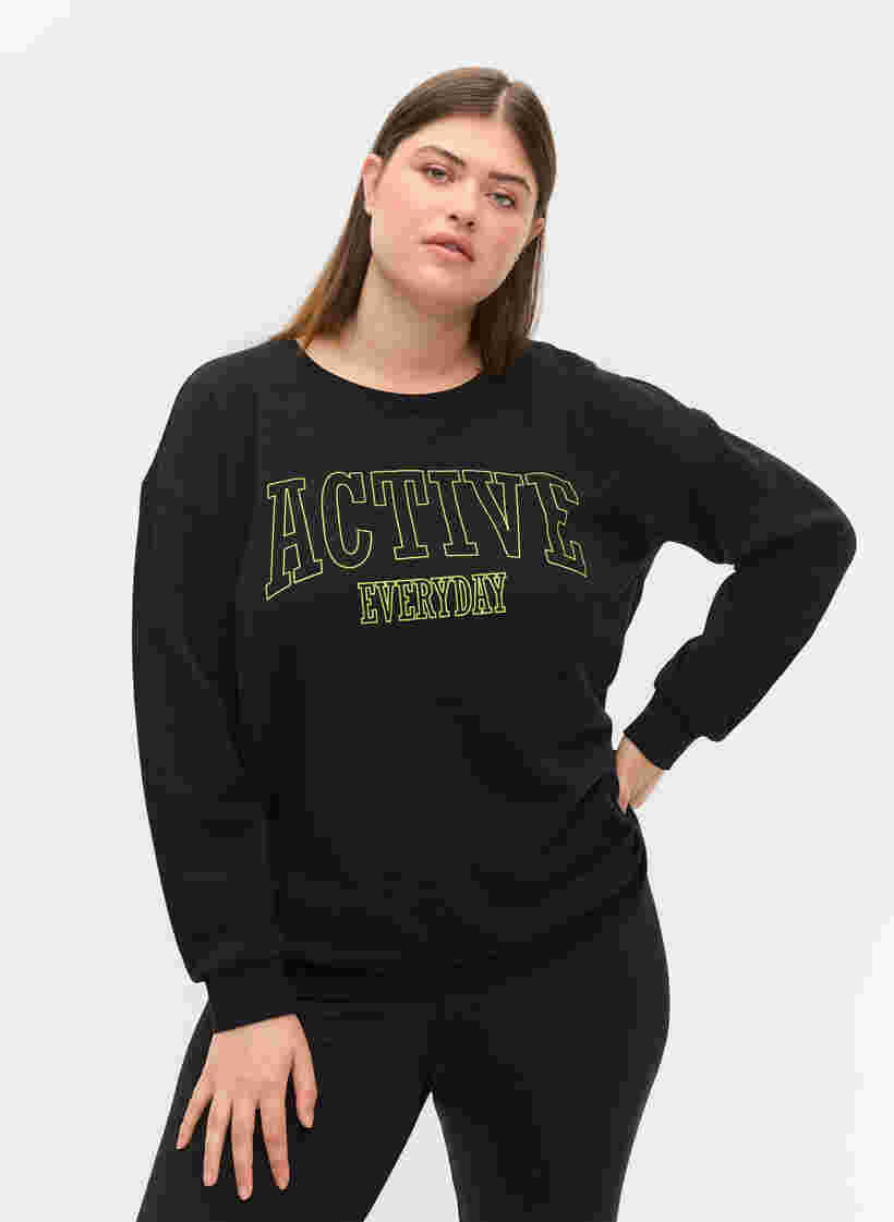 Sweatshirt mit sportlichem Aufdruck, Black, Model